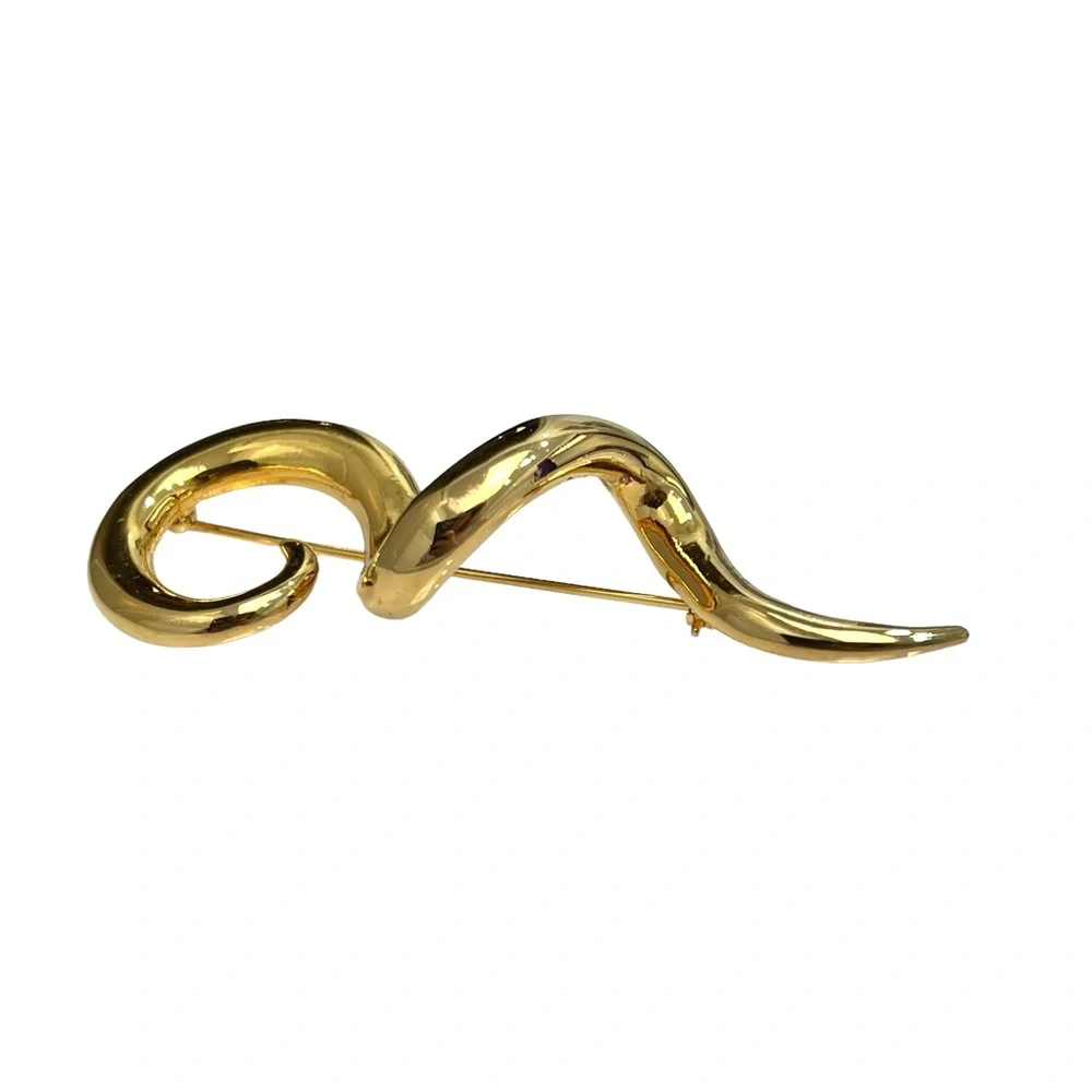 VINTAGE SHINY GOLD TONE SQUIGGLE BROOCH